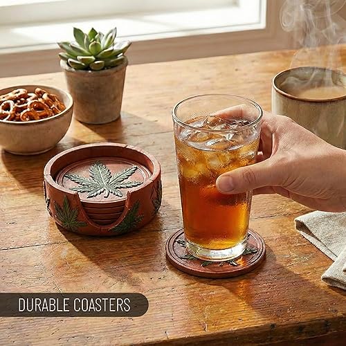 Miniatura 4 de Juego de posavasos y soporte de marihuana para marihuana, juego de 5 posavasos modernos, decoración de bar y accesorios únicos, decoración