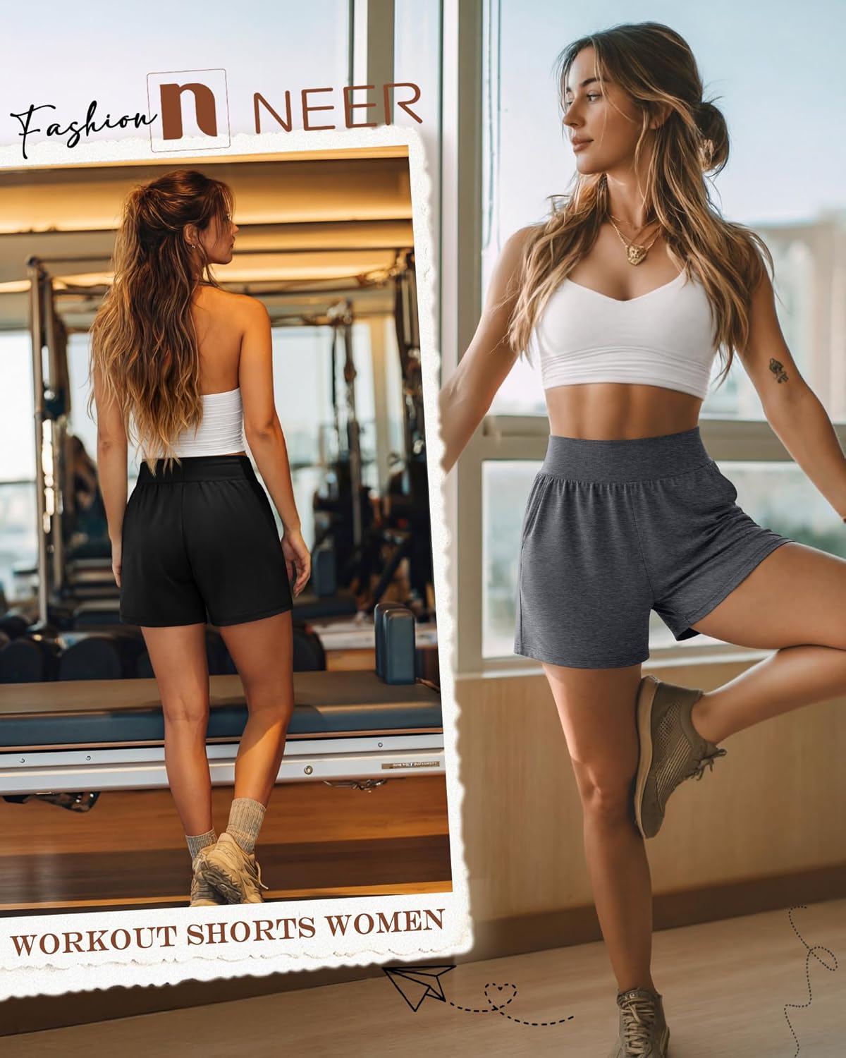 Neer 3 Pack Women's Athletic Shorts 5'' High Waisted Elastic Workout Wide Leg Causal Yoga Gym Lounge with Pockets