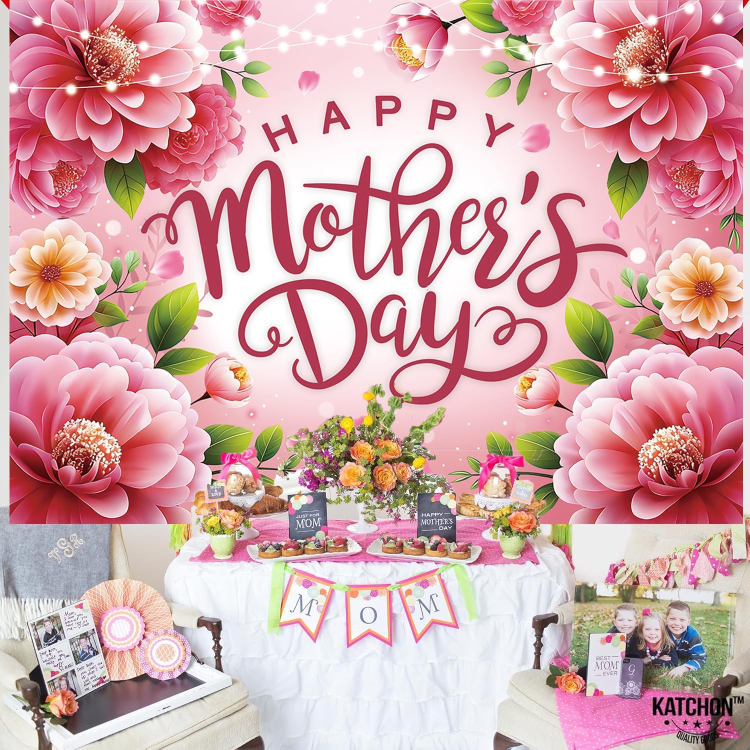 Happy Mother's Day Backdrop 10x8FT Pink Flowers Mothers Day Photography Background Best Mom Ever Party Decoratios Supplies Photo Props
