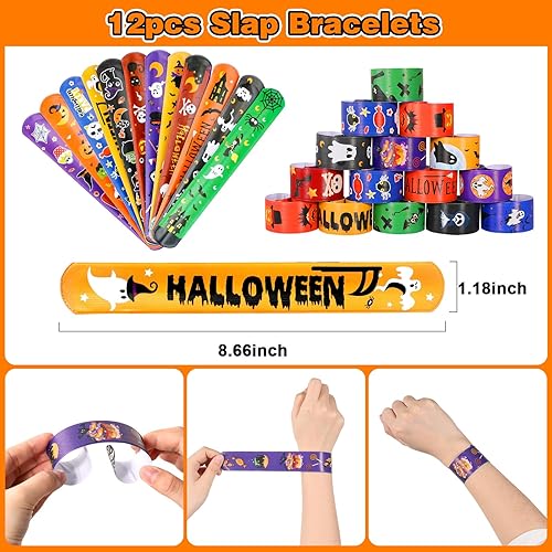 Miniatura 4 de MGparty Paquete de 288 regalos de fiesta de Halloween, juguetes a granel para niños, sellos de tatuajes, pulseras de goma, pulseras de goma,