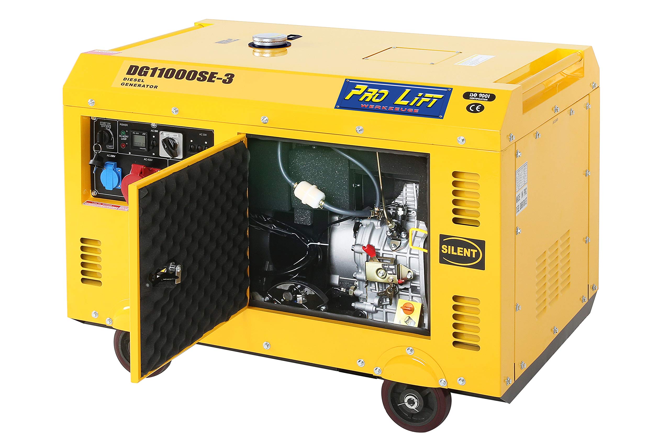 Notstromaggregat 10kVA Super Silent 8000W 230V + 400V Stromerzeuger 4-Takt-Dieselmotor luftgekühlt Stromaggregat Starkstrom Eletro-Starter Generator leise Diesel Notstromaggregat