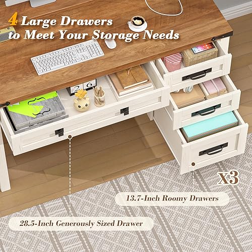 Miniatura 5 de Escritorio ejecutivo de granja con cajones, escritorio de computadora de 47 pulgadas con tomas de corriente, escritorio de oficina en casa con