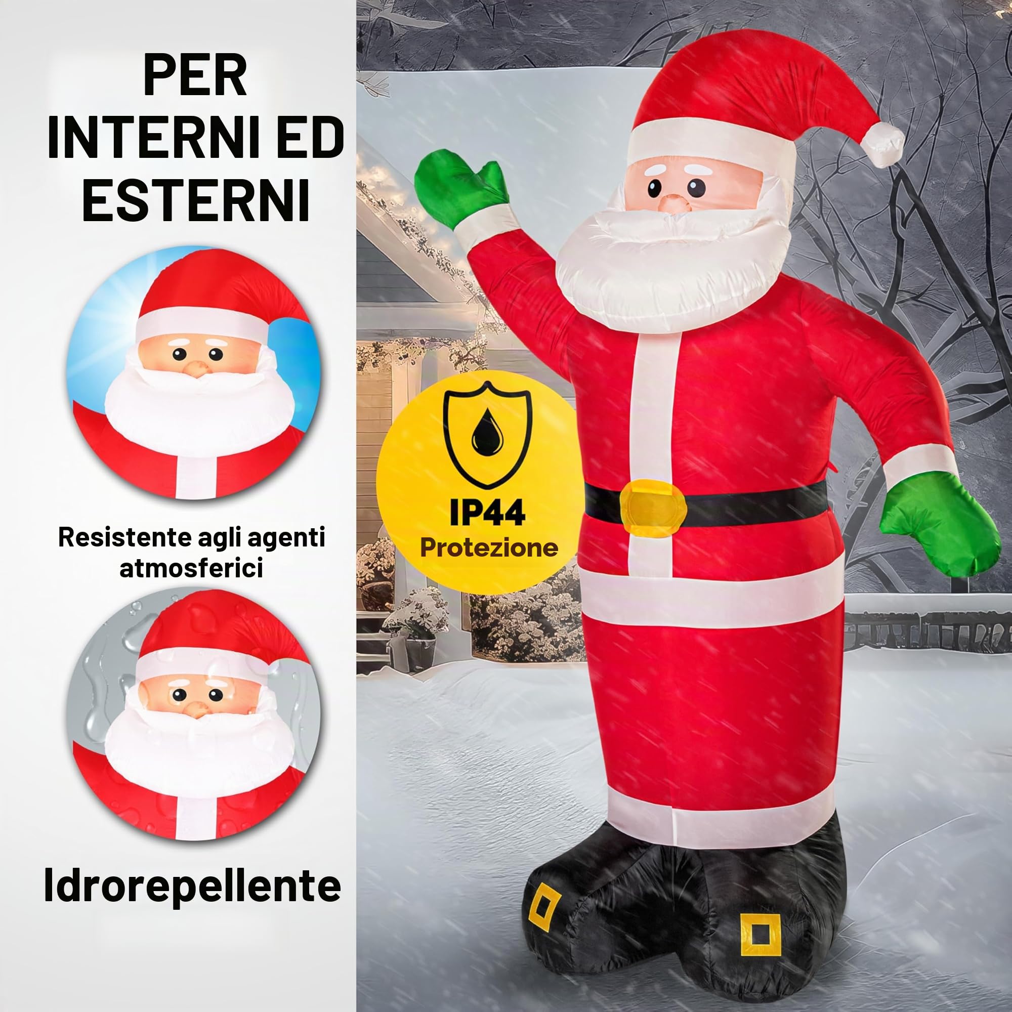 Monzana Babbo Natale Pupazzo Gonfiabile XXL 250cm Illuminazione Luce LED Regalo Natalizio Decorazione Esterno