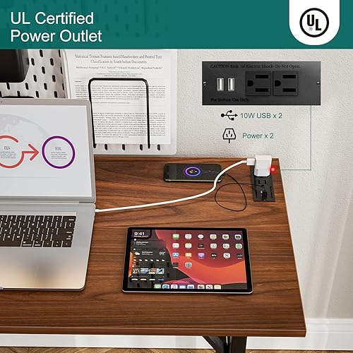 Miniatura 6 de Frylr Escritorio plegable pequeño de 43.3 x 19.6 x 29.5 pulgadas, mesa plegable con 2 tomas de corriente y puertos de carga USB de 2.1 A, escritorio