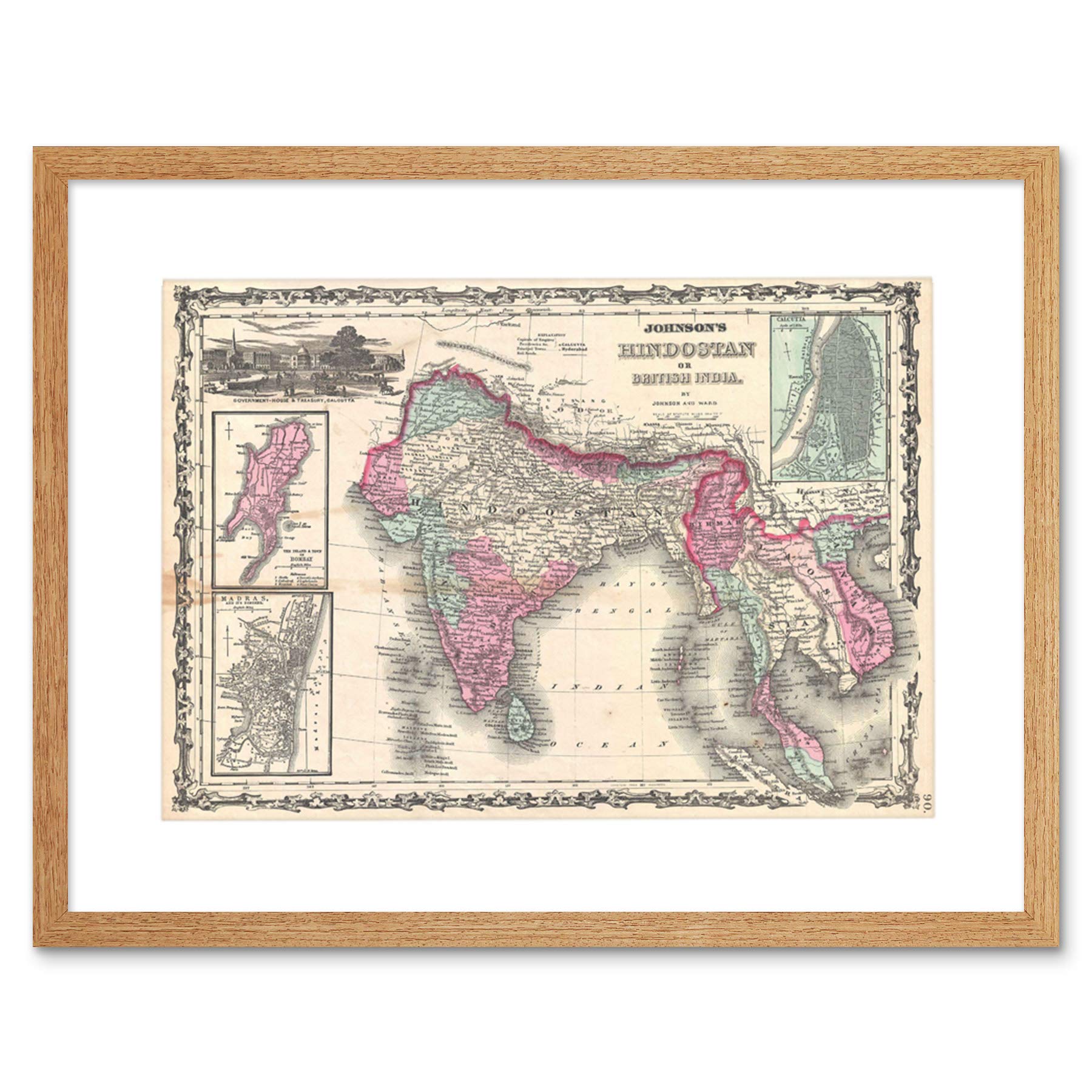 Wee Blue Coo Map Johnson 1862 India Southeast Asia Framed Art Print Picture F12X019