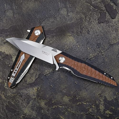 Miniatura 5 de NEWOOTZ cuchillo de bolsillo plegable para la herramienta D2 de Men4 pulgadas, revestimiento de bloqueo capas G10 mango, supervivencia al aire libre
