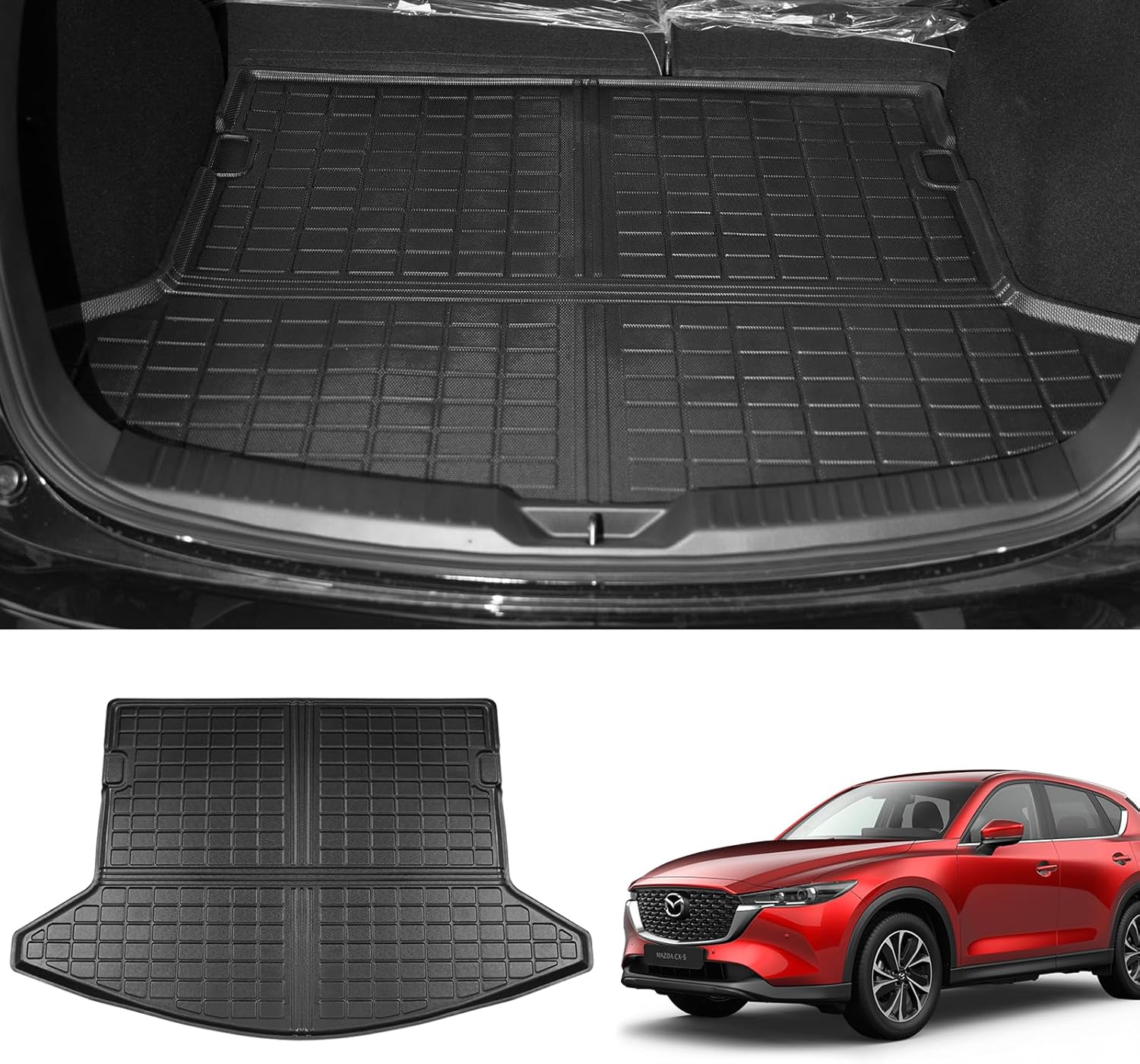 powoq Cargo Liner Compatible with 2017-2022 Mazda CX-5 Car Trunk Mat TPE Trunk Liner Replacement for 2017 2018 2019 2020 2021 2022 Mazda CX-5 Accessories (Fit 2017-2022 CX-5, Rear Cargo Mat) Rear Cargo Mat Fit 2017-2022 CX-5