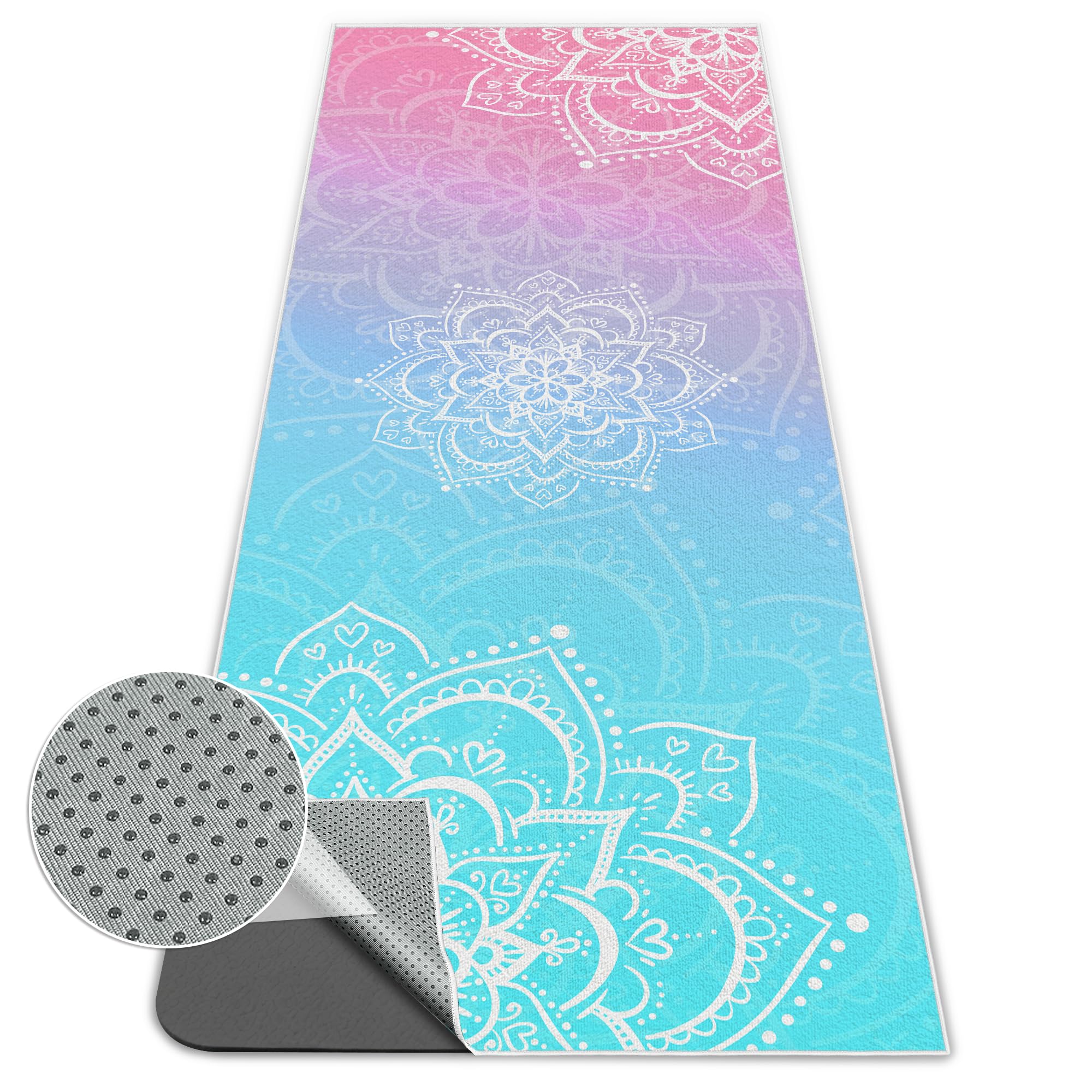 Yoga Towel, Ultra-Absorbent Yoga Mat Towel for Hot Yoga Towel Non Slip, Featuring Ultra-Stylish Prints, Ideal for Workouts, Hot Yoga, Bikram, Pilates Equipment,72 x 27 in,Gradient Mandala-image-20