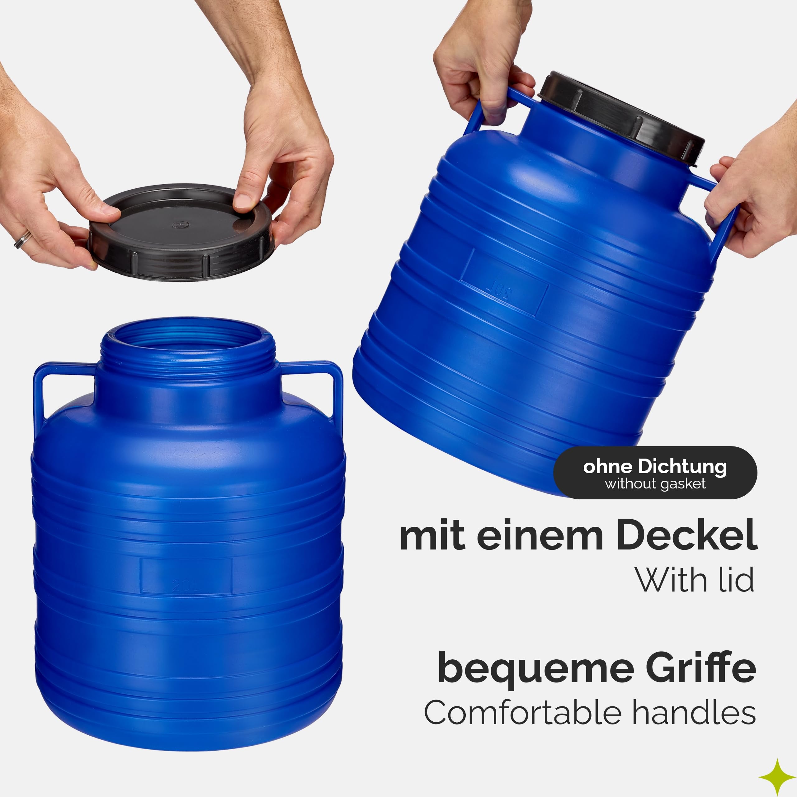 Garronda Set 5X 20 Liter Weithalsfass BPA-frei Futtertonne Fass Universalfass Lebensmittel Fass Regenfass für Garten Regentonne mit Deckel Regenwassertonne für Garten Wassertonne GD-0126 Blau