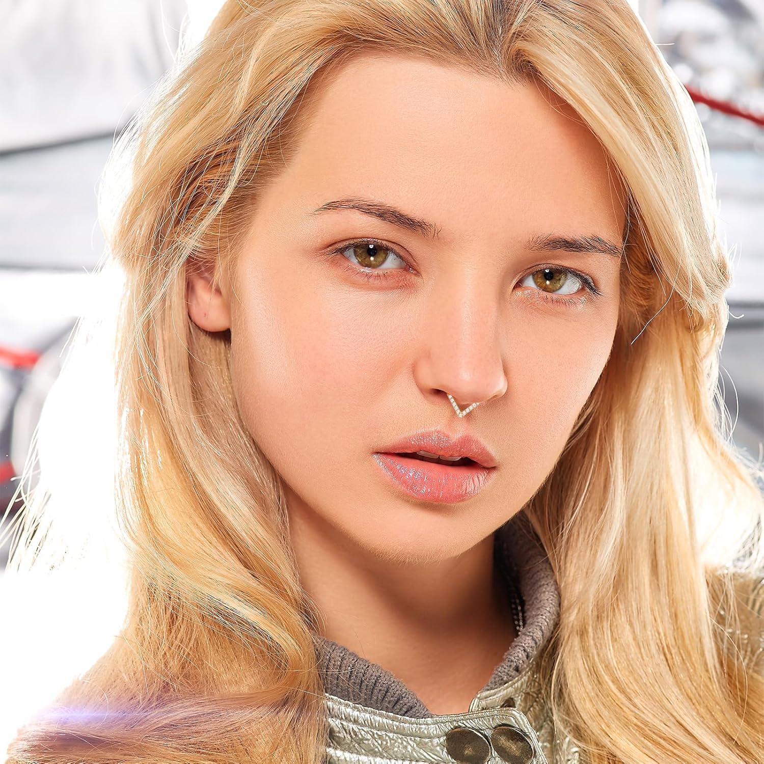 Yolev Septum Ring Piercing Jewelry 316L Surgical Steel Septum Nose Ring CZ Teardrop Hinged Septum Hoop Seamless Clicker Rings 10mm Helix Cartilage Conch Hoop Piercing Jewelry for Women (Gold) - Image 4