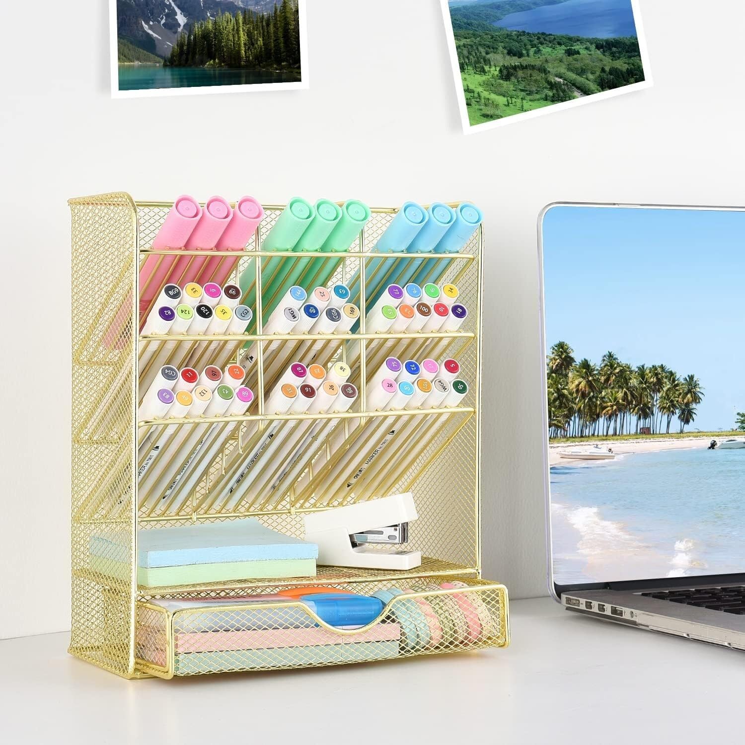 Schreibtisch Organizer Stiftehalter Schreibtisch Stifthalter Aus Metall, Stiftehalter Für Den Schreibtisch, Schreibtisch-Organizer Mit Schublade Für Schule, Zuhause, Kunstbedarf Organizer Büro ( Color
