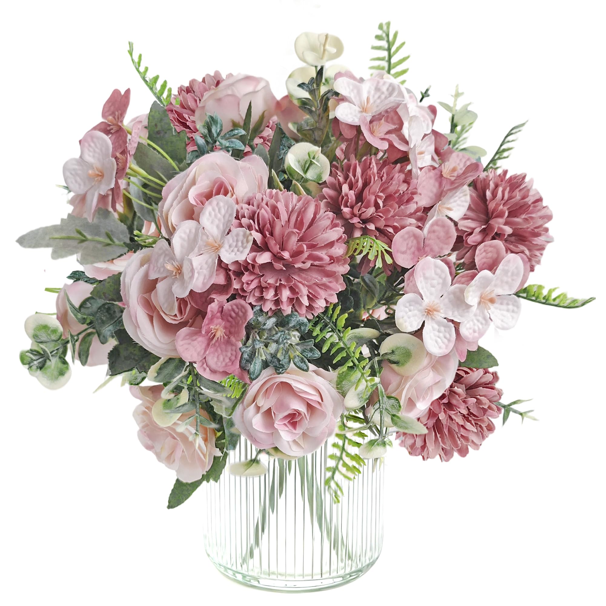 3 Bunches Pink Artificial Peonies Mixed Fake Silk Hydrangea Artificial Flowers Realistic Roses Bouquet Faux Wedding Rose Flower Bridal Bouquet Party Floral Arrangement Table Centerpiece Home Decor