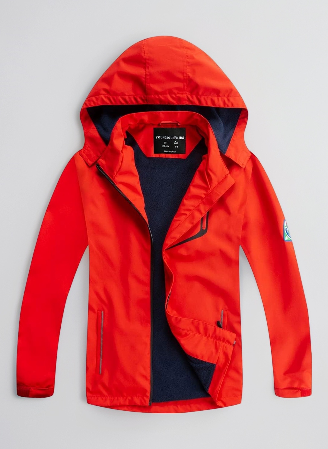 YoungSoul Boys Girls Waterproof Jackets Kids Lightweight Fleece Lined Raincoat with Detachable Hood