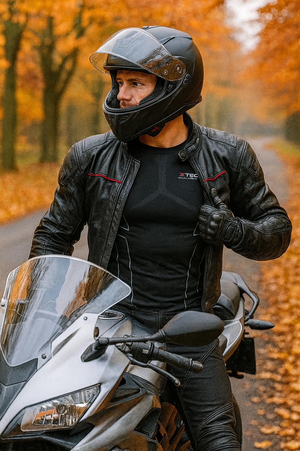 Generico Maglia Tecnica Intima Sportiva Antivento Termica Invernale a Maniche Lunghe Girocollo Nera Maglietta Race 3 XTECH Made in Italy