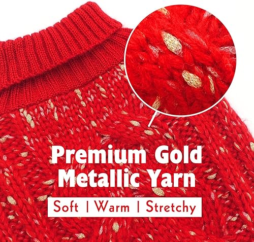 Miniatura 3 de KYEESE Suéter navideño para perros, ropa cálida para perros pequeños, abrigo sin botones, cuello alto, prendas de punto con hilo dorado para otoño e