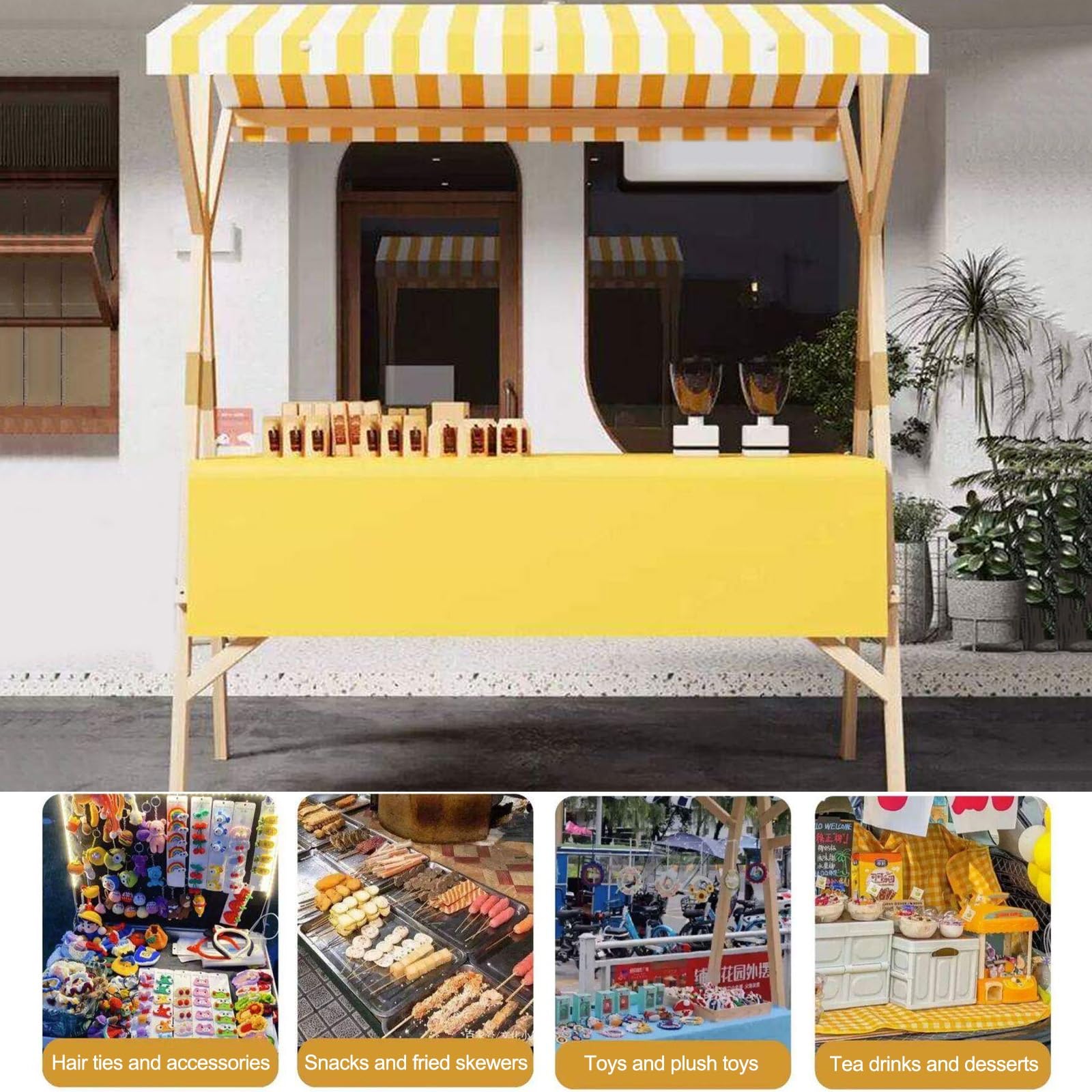 HARELA Marktstand Imbisswagen, Faltbarer Verkaufsstand,Marktstand-Ausstellungsständer für Outdoor, für Straßen-/Bauernmärkte/Handwerksausstellungen(Yellow A,150cm/59in)