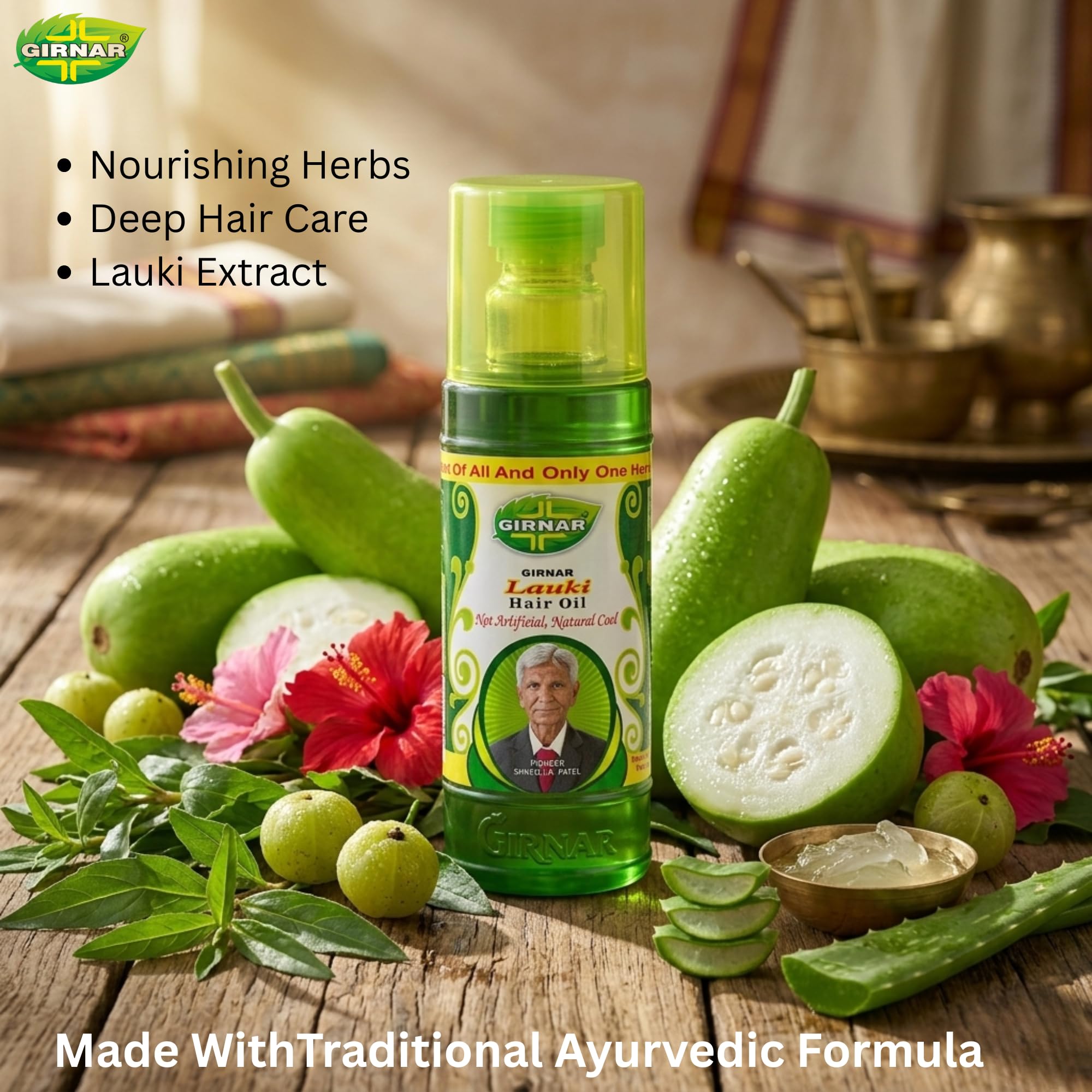 GIRNAR Lauki Hair Oil Ayurvedic 500ml with 14 Herbal Extracts, Gourd Oil for Hair Growth, Hair Fall Control & Deep Scalp Nourishment, Strong and Healthy Hair for Men & Women.
