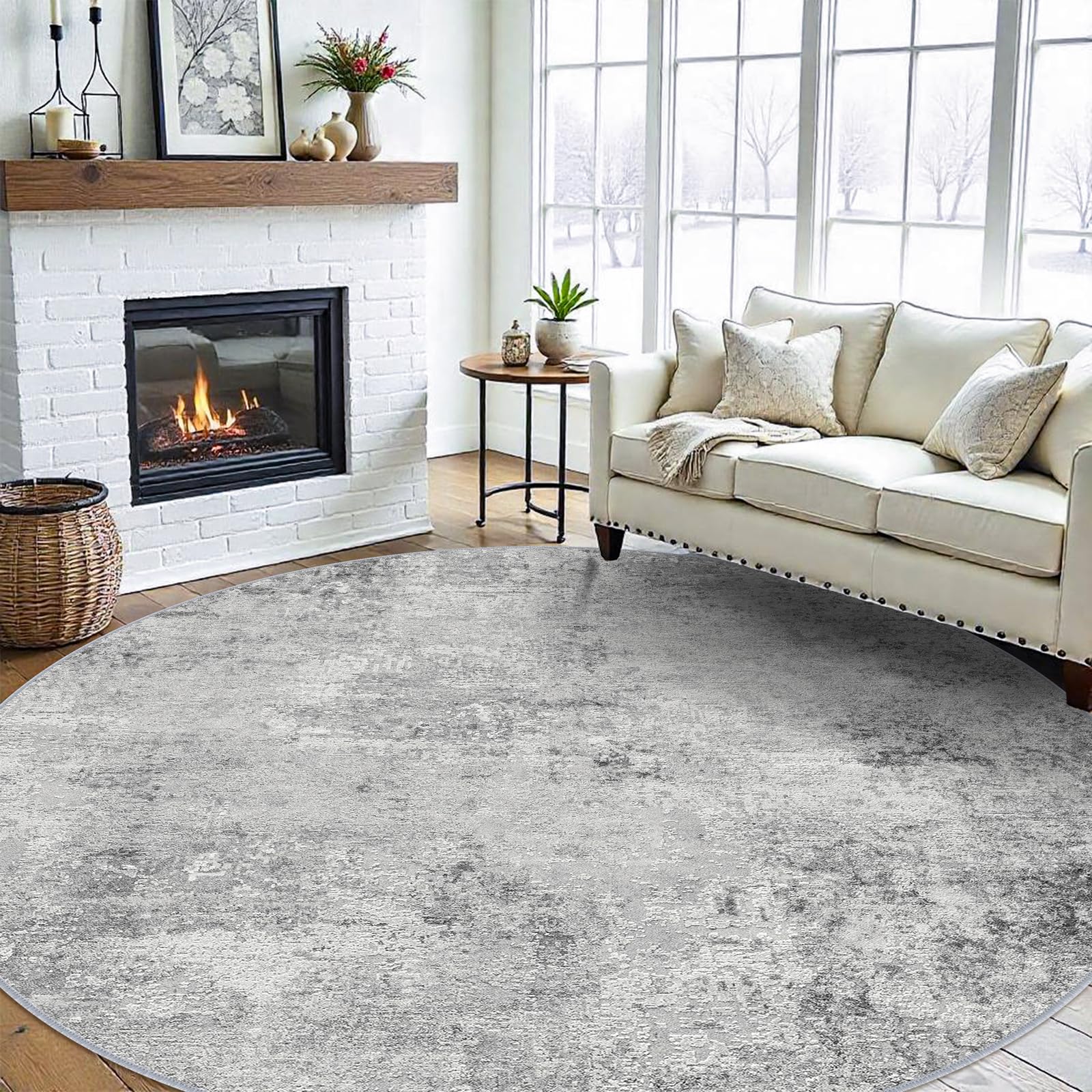 RUUGME Washable 9ft Round Rug - Abstract Rugs for Living Room Large Area Rugs Modern Stain Resistant Indoor Mat for Bedroom Dining Room Non Slip