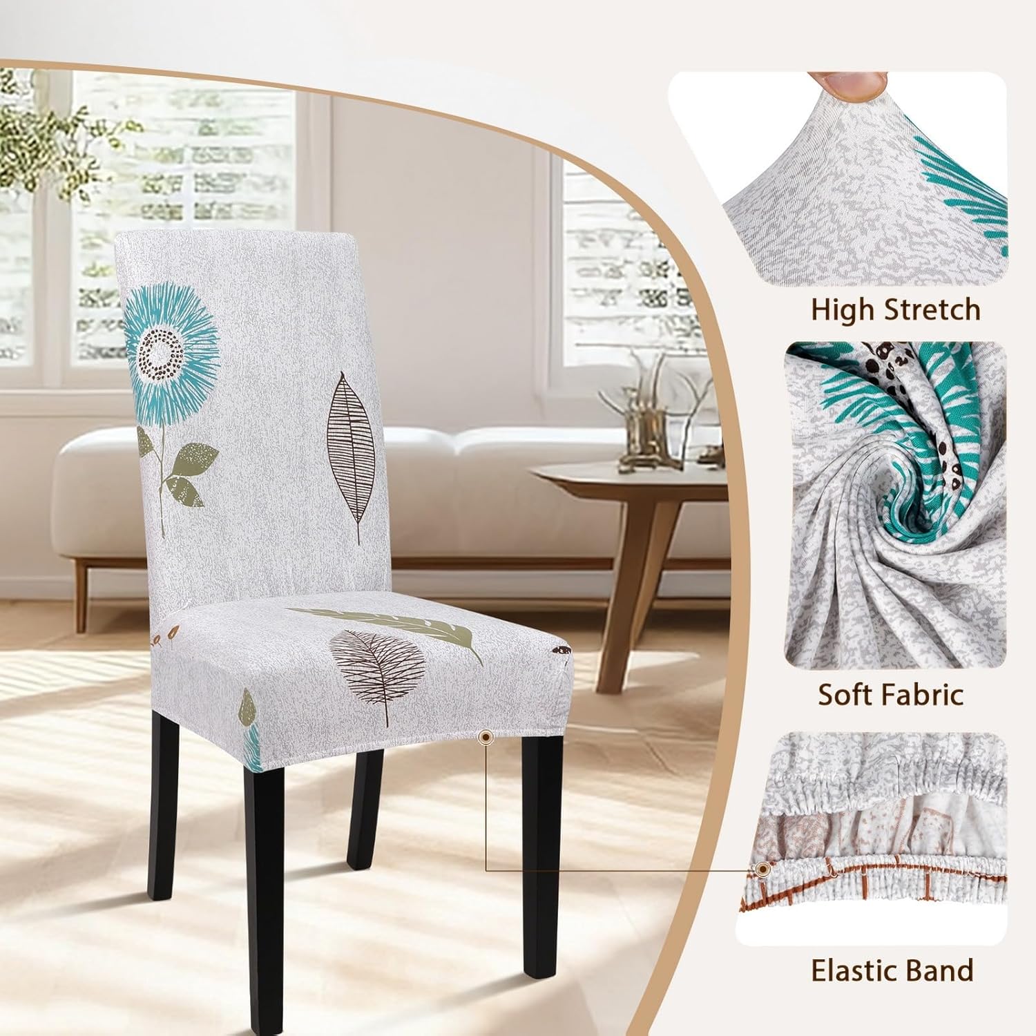 SearchI Printed Dining Room Chair Covers Set of 4, Stretch Kitchen Chair Covers Washable Parsons Chair Slipcover Removable Dining Chair Protectors for Hotel,Ceremony(Autumn Leaves)