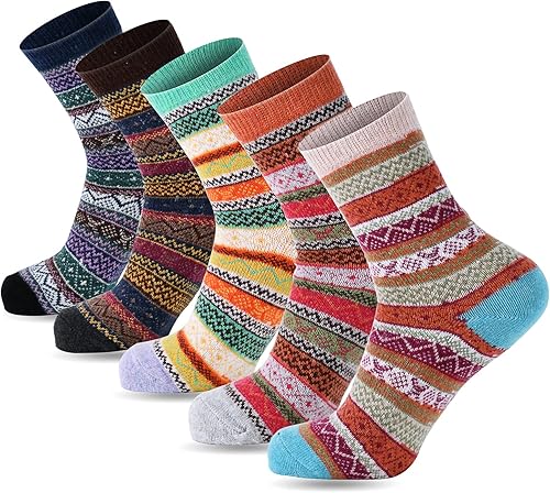 YANGYANG 5 Pairs Winter Warm Thick Crew Knit Socks for Women, Christmas Gifts, Stocking Stuffers