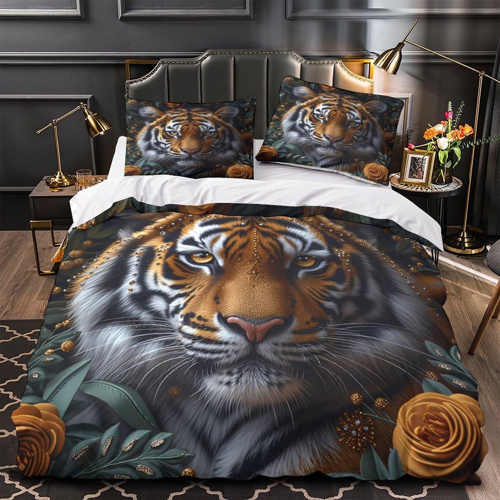 Parure de lit 135x200 tigre housse de couette microfibre hypoallergénique