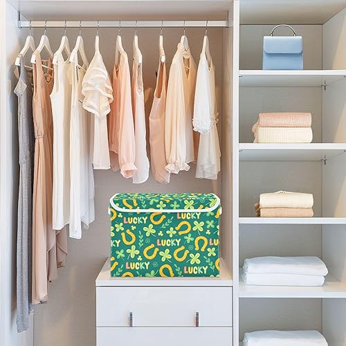 Miniatura 6 de St Patricks Clover Foldable Storage Bins Bags for Clothes Fabric Storage Container Organizers with Reinforced Handle Closet Organizers for Bedroom