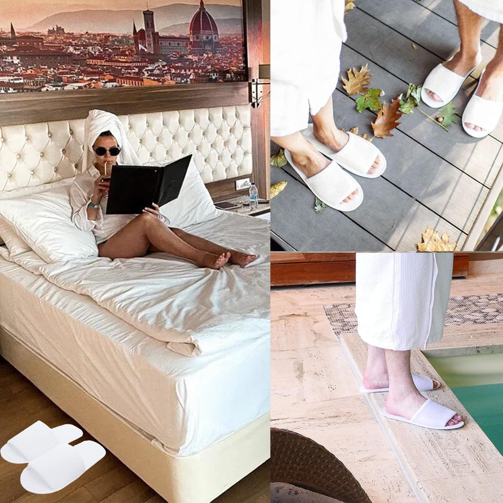 Bavooty Kapcie domowe, Kapcie z Frotte, Wygodne, Miękkie Kapcie, Kapcie z Otwartym Noskiem z Lnu, Zestaw Kapci Hotelowych Unisex, Kapcie z Otwartym Noskiem z Bawełny i Lnu, Kapcie na Domowy Komfort