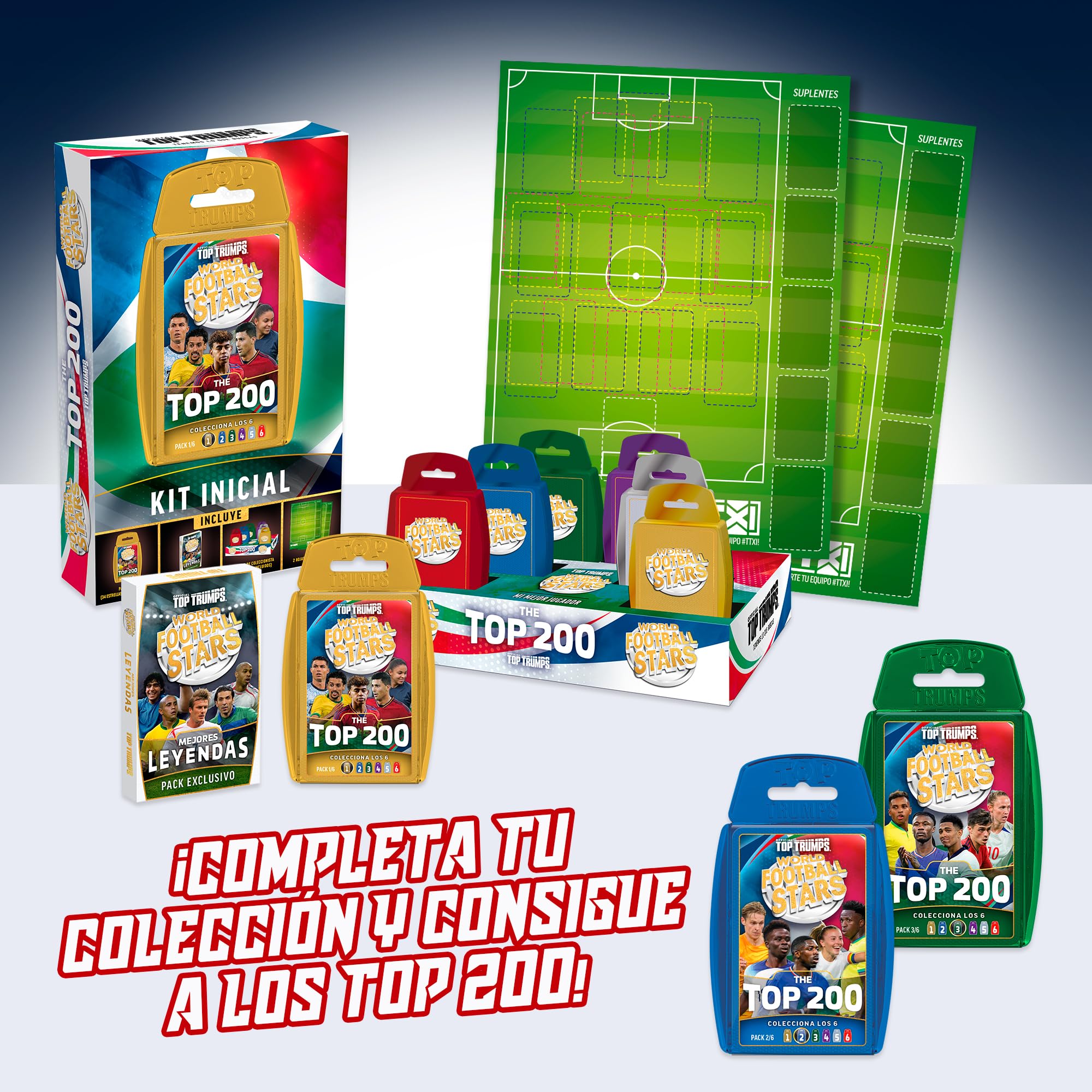 Bizak Futbol Mundial Top 200 Set Trading Cards Verde 34 Cartas Coleccionables Jugadores Top
