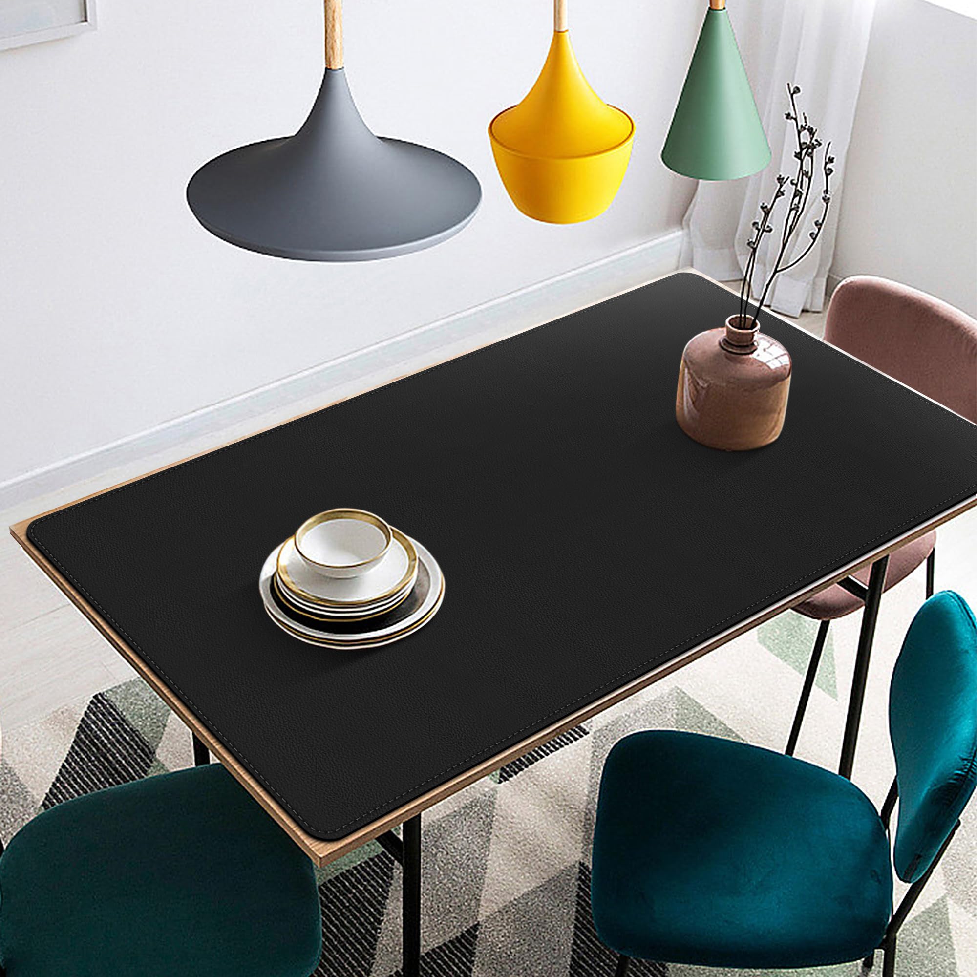 Vyaaa Tappetino da scrivania, 150 x 70cm Sottomano Scrivania in pelle antiscivolo, Grande Tappetino per mouse, Adatto per uffici e case(Nero)