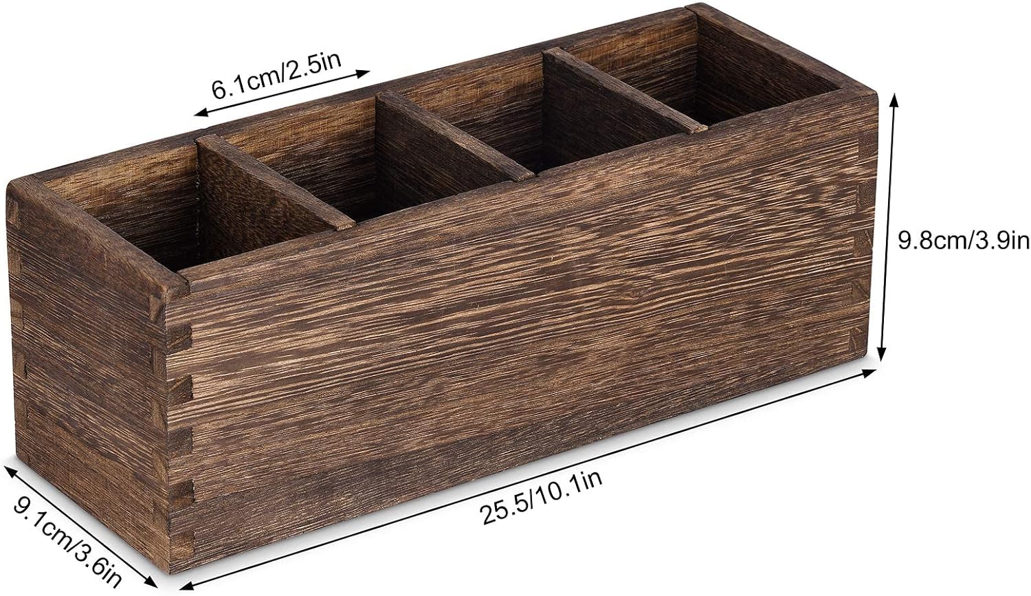 WuGeShop Wood Remote Caddy 4 Compartments, Table Remote Control Holder, Rustic Media Storage Organizer Caddy, Multi-Functional Desktop Organizer for TV Remotes, Game Consoles, Pens