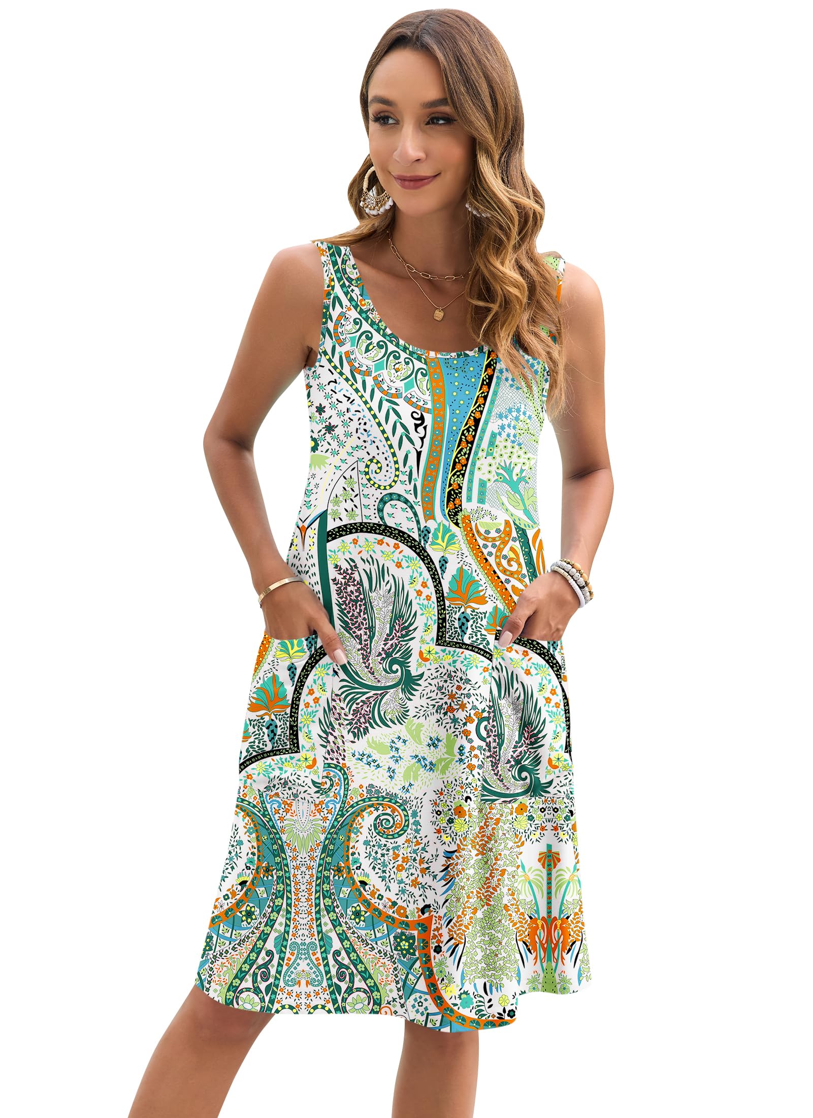 AUSELILY Vestito Estivo da Donna Senza Maniche, Midi Casual da Spiaggia Leggero con Tasche