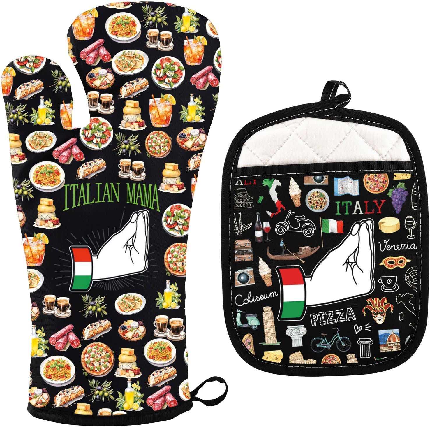 JNIAP Italian Pot Holder Italian Kitchen Gift Italy Food Hot Pad Italian Themed Oven Pads Italian Hand Gesture Gifts (Italy ph)