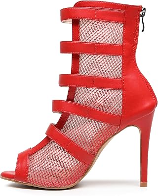 Womens Sexy Stilettos High Heel 3.5" Dance Heels Fashion Mesh Dancing Boots Sexy Lace Up Ankle Peep Toe Dance Booties