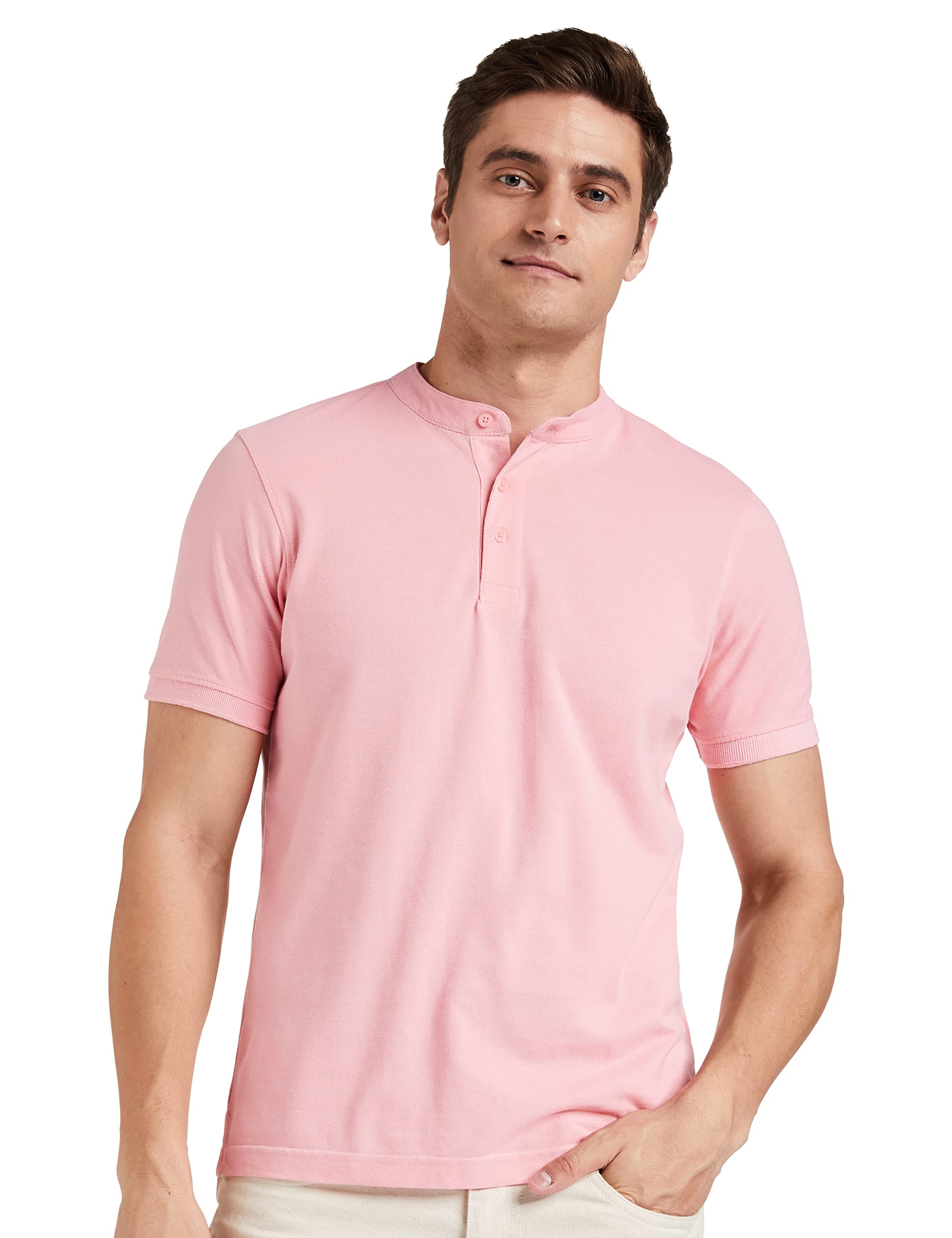 Amazon Brand - SymbolMen's Cotton Rich Polo T Shirt | Mandarin Collar Tshirts | Half Sleeves | Plain - Regular Fit (Available in Plus Sizes)