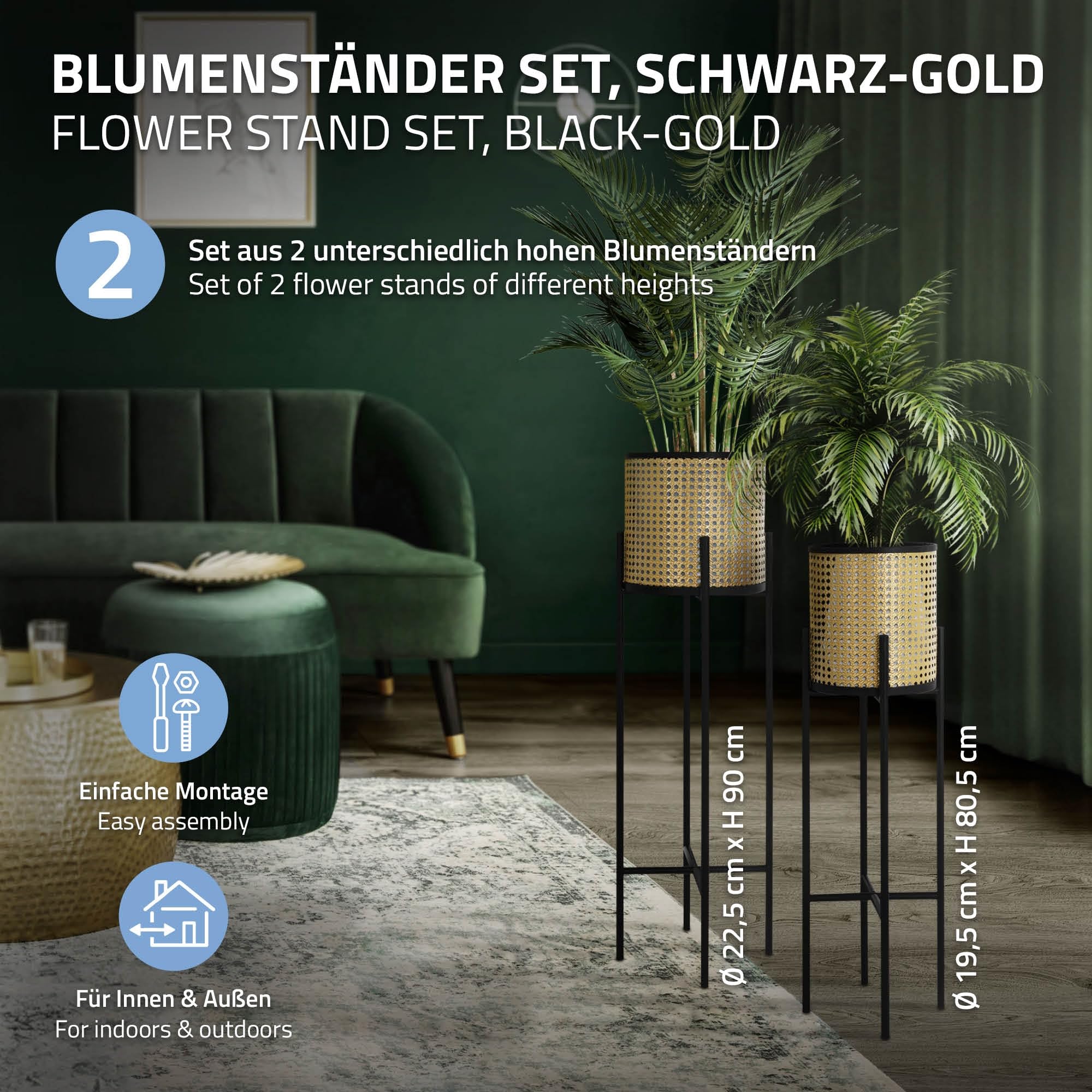 ML-Design Set 2 Supporti Sgabelli per Piante Fiori 20x60x20/30x70x30 cm