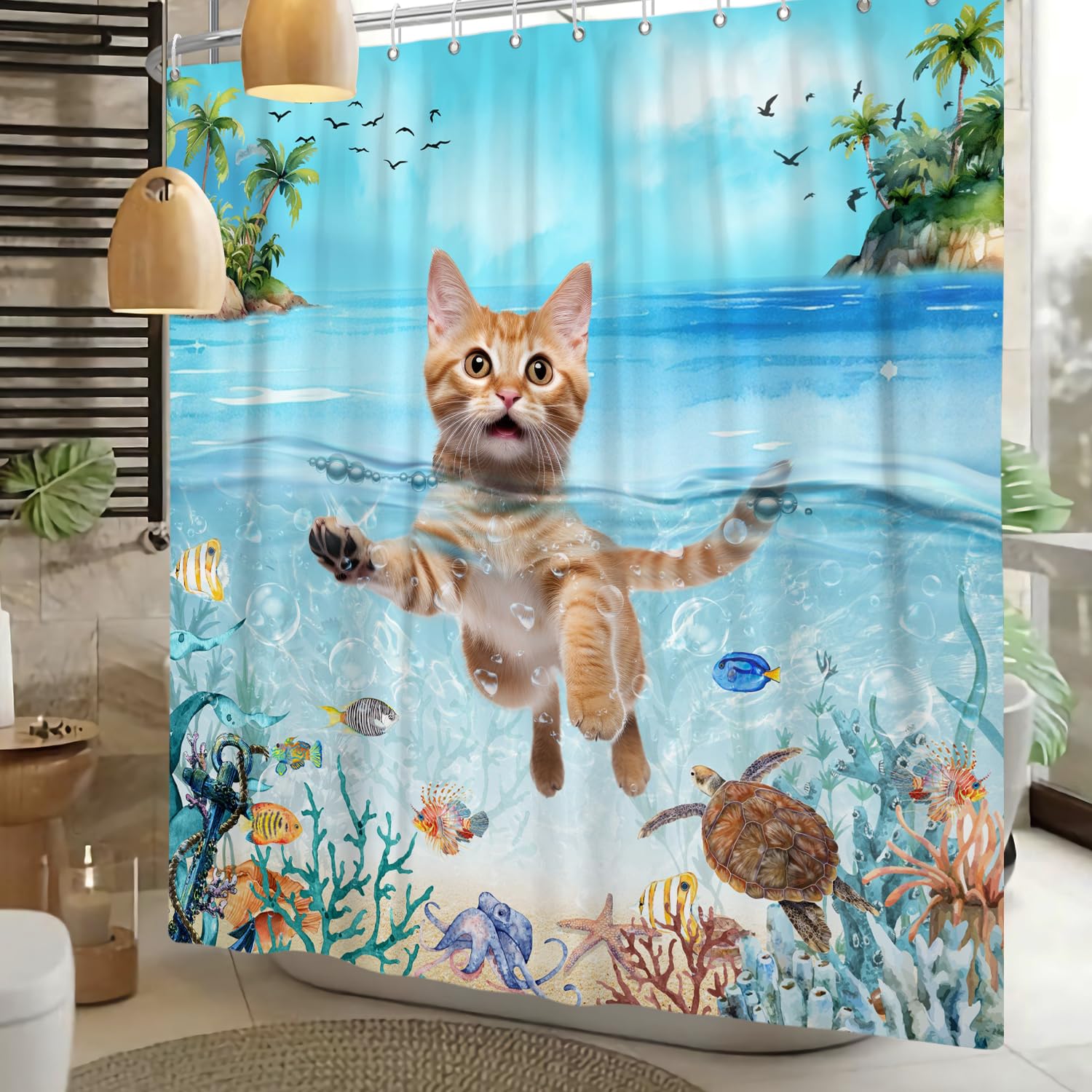 Rideau Douche Chat Mignon 180x180 Cm - Polyester Imperméable | Déco Salle De Bain Animée, Enfants - 6