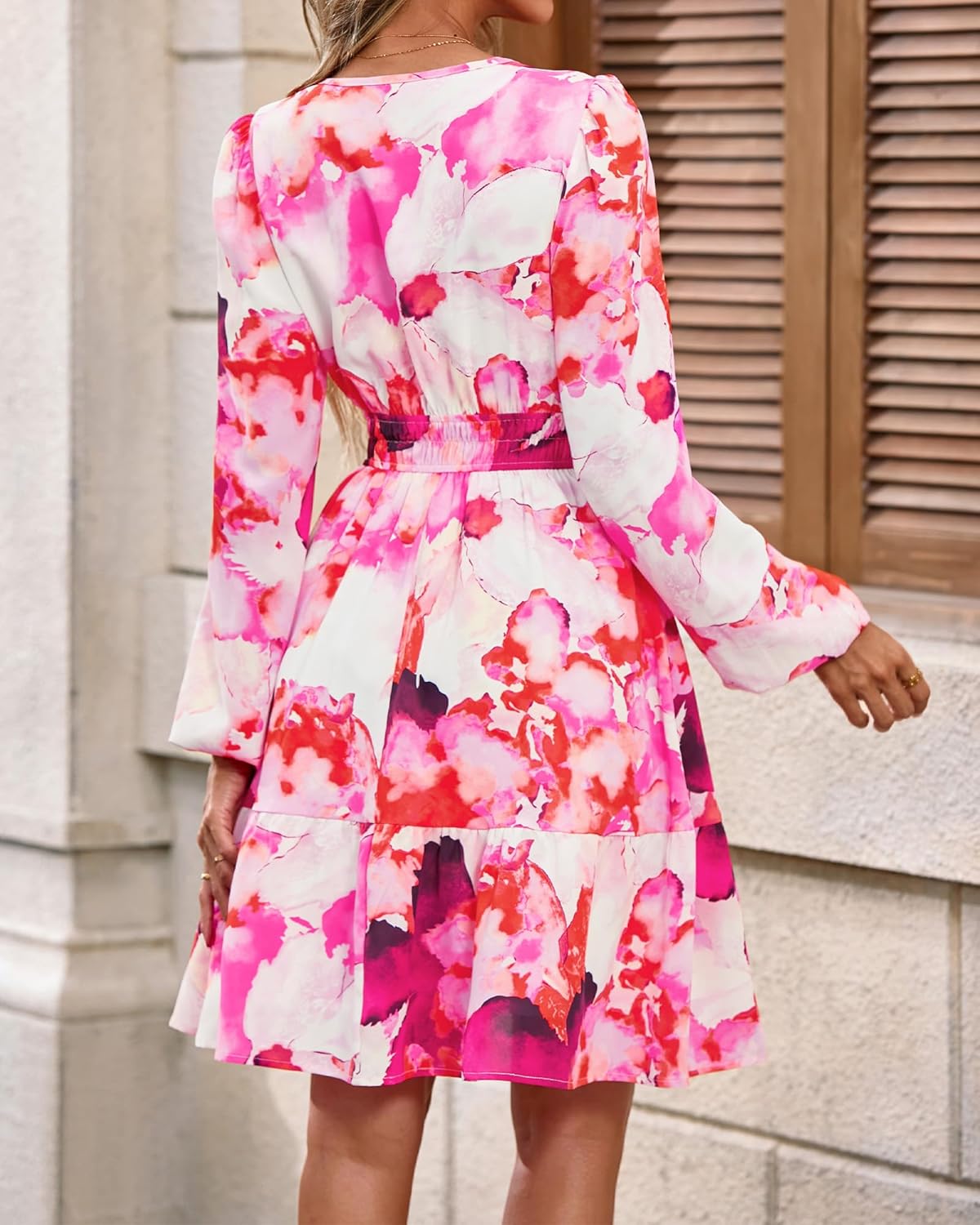 BTFBM Long Sleeve Dress for Women 2026 Spring Summer Mini Elastic Waist Floral Boho Beach Vacation Wedding Guest Dresses - Image 3