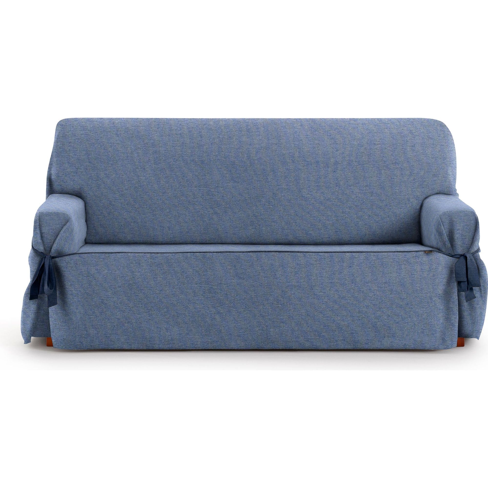 Housse de canapé 3 places bleu jacquard non élastique avec liens