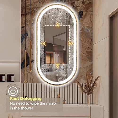Miniatura 13 de Espejo de baño LED ovalado de 32 x 20 pulgadas con luces, espejo de tocador negro con luz antiniebla montado en la pared, espejo ovalado LED