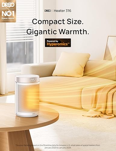 Miniatura 2 de Dreo Calentadores de espacio para uso en interiores, calentador portátil con termostato, temporizador de 1 a 12 horas, modo ecológico y modo de