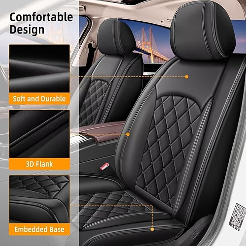 Miniatura 4 de RAWAKORW Car Seat Covers Fit for Nissan Rogue 2008-2023, Faux Leather Custom Full Set Seat Cushion with Airbag Compatible, Waterproof Automotive Car
