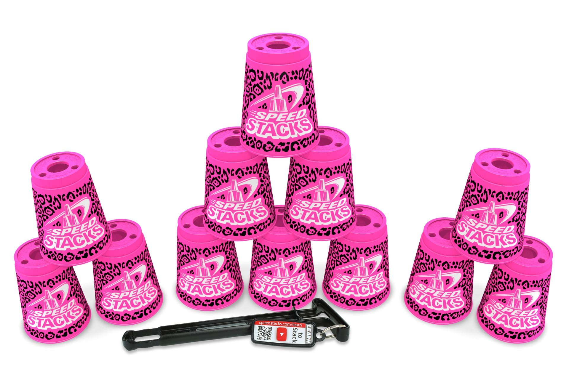 Official Sport Stacking Set- Zippy Leopard | 12 cups & Holding Stem | WSSA Approved