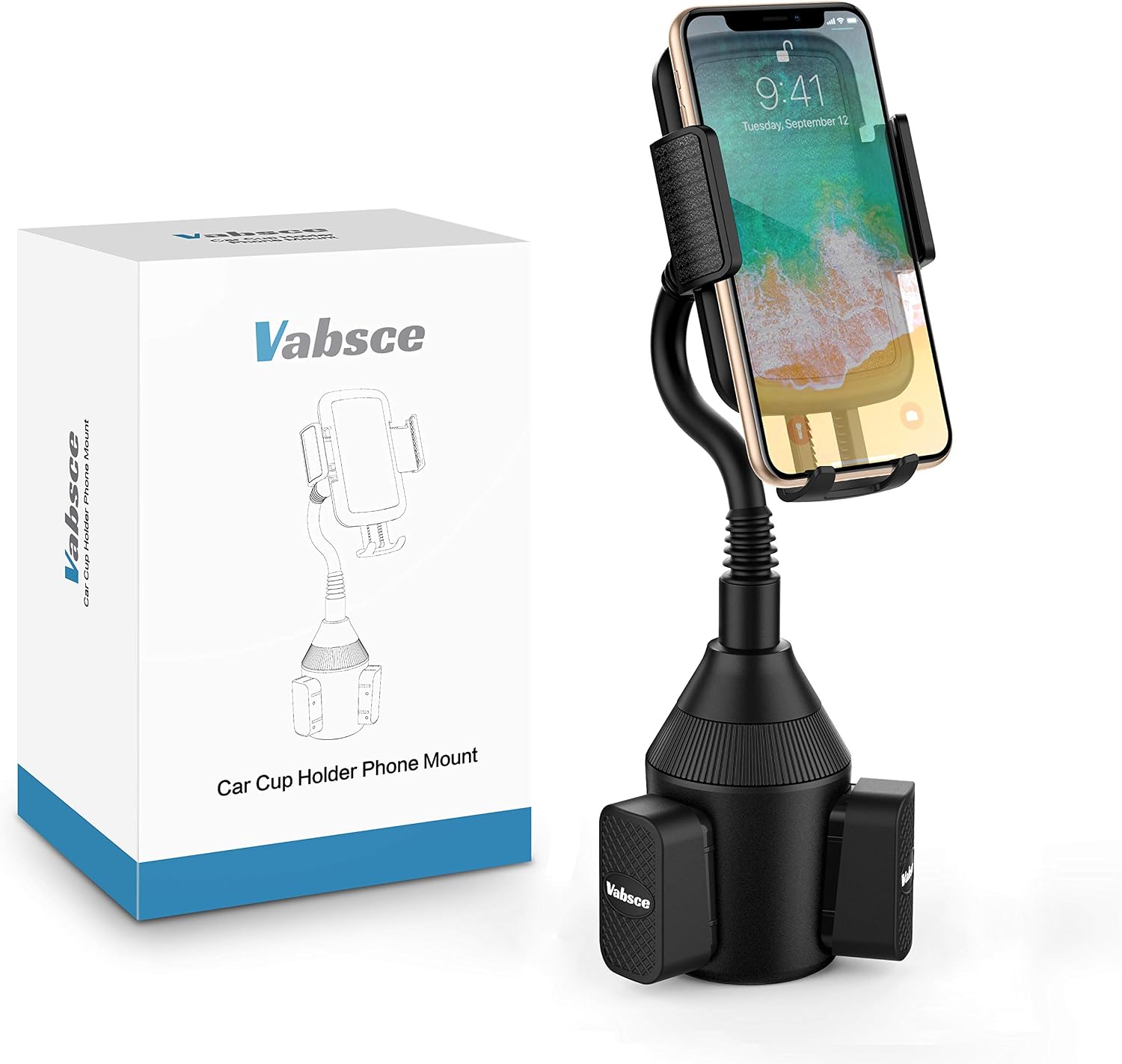 VABSCE Upgraded Cup Holder Phone Mount Universal Adjustable Gooseneck Cup Holder Cradle Car Mount