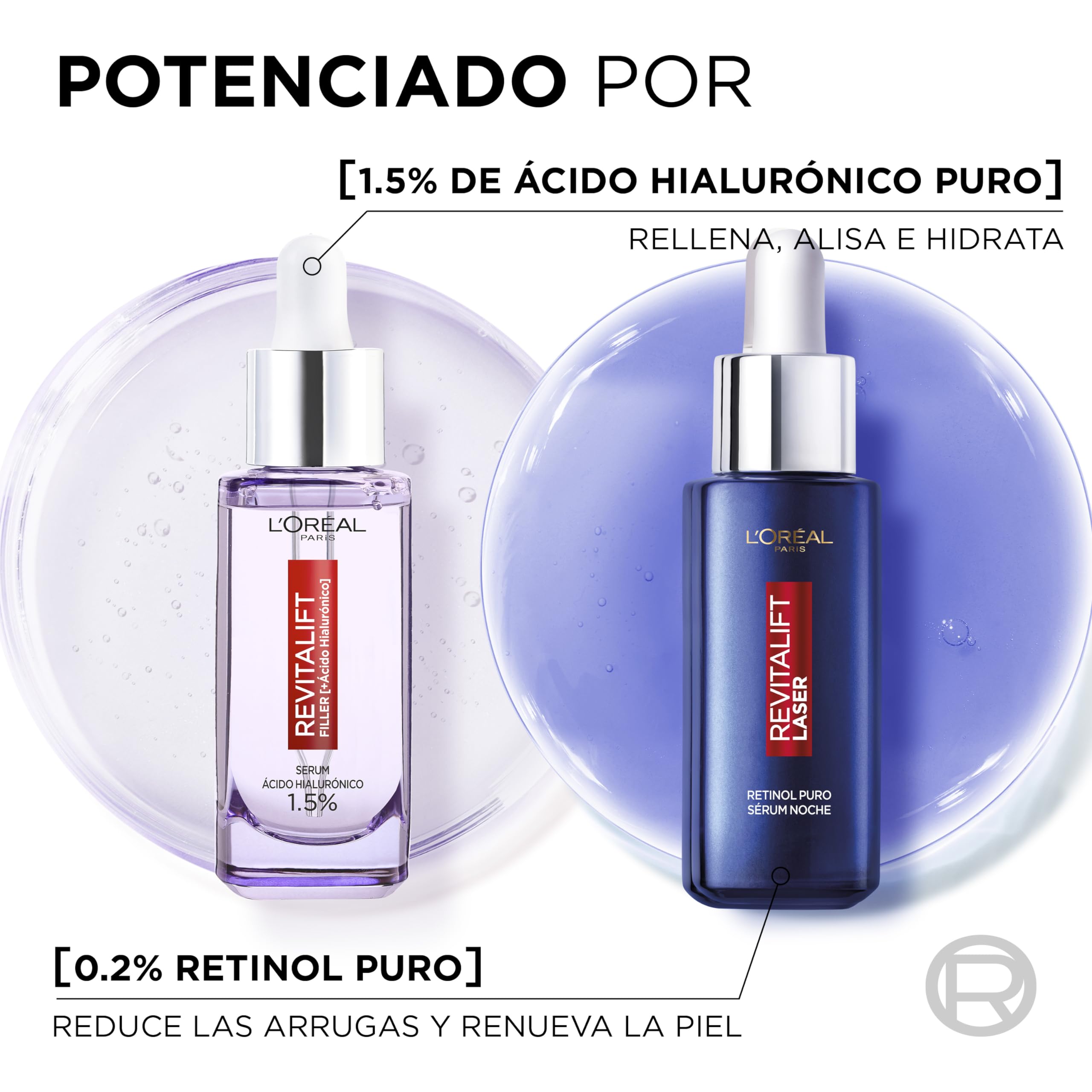 L'Oréal Paris Rutina Día y Noche Serum Filler Antiarrugas con Ácido Hialurónico, Péptidos. Hidrata, Ilumina, Rellena+Serum Laser con Retinol. Antiedad y Antiarrugas. Inspirado en cosmética coreana