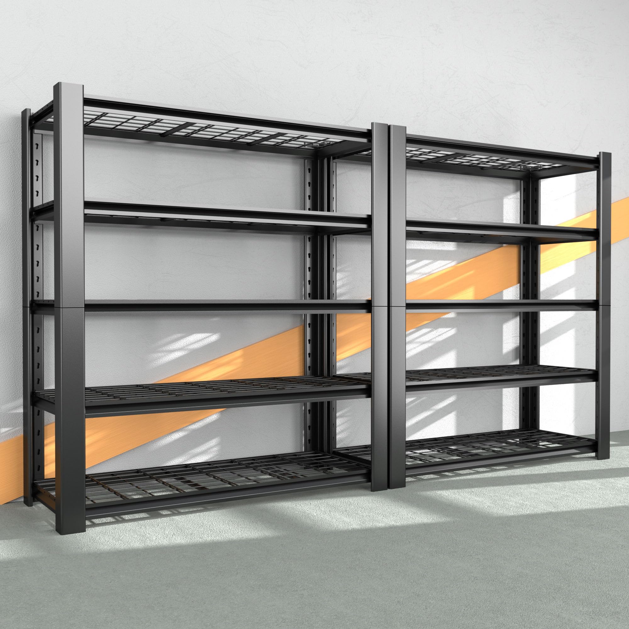 Heavy Duty Garage Shelving Unit with Wire Grid Shelves, 76.6" H x 60" W x 24" D, 5-Tier Adjustable Metal Shelving, Industrial Garage Storage Shelf for