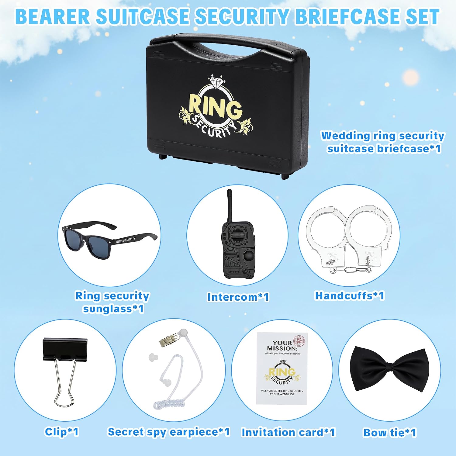 Ring Security Wedding Ring Bearer Briefcase-Padded Slits Holder,Bearer Gifts Security Box for Proposal Ceremony Wedding Day,Special Agent Guard Protector Case for Boys Kids(Pp Suitcase)