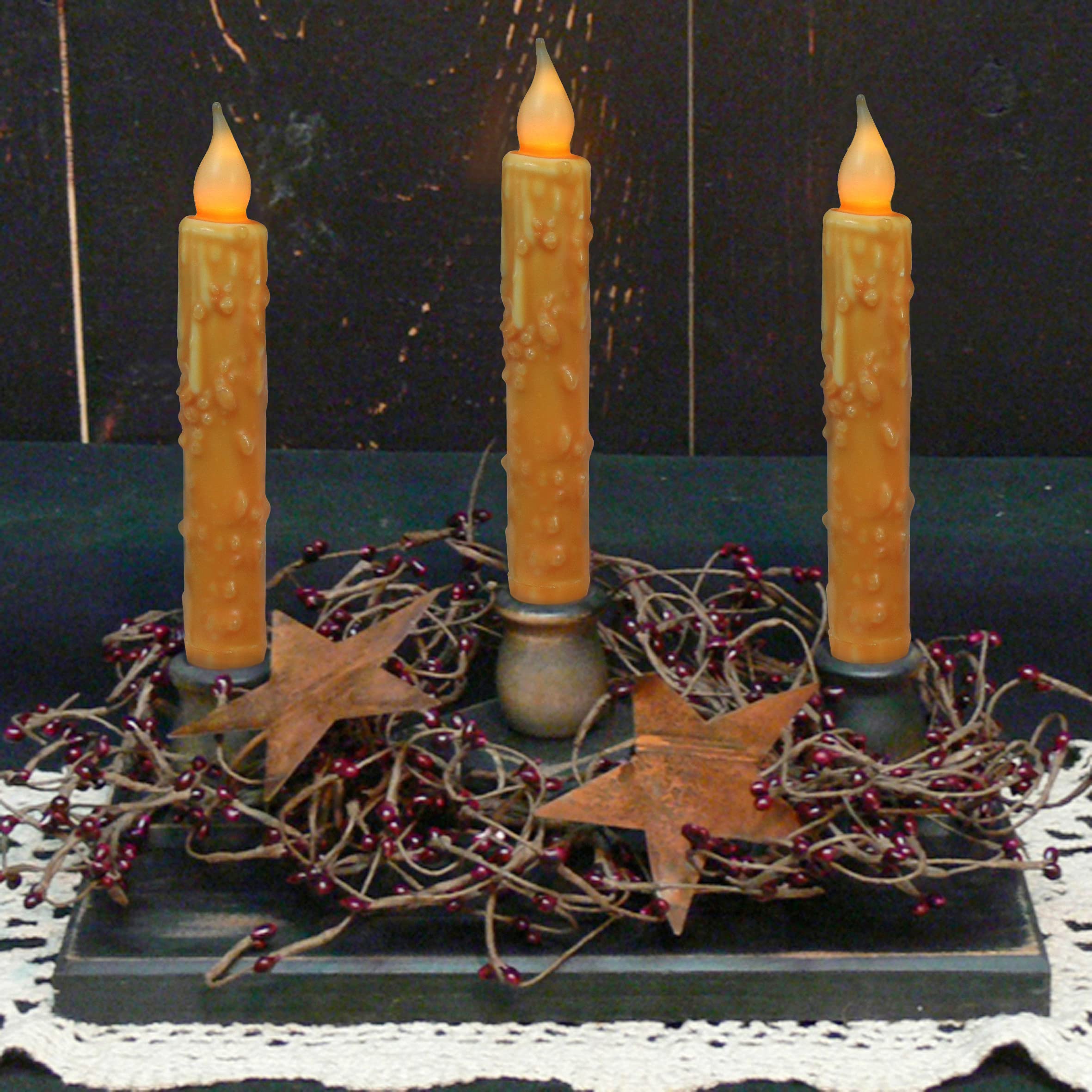 CVHOMEDECO. Velas cónicas LED de cera real sumergidas a mano, funciona con pilas, decoración rústica primitiva sin llama, 6-3/4 pulgadas, naranja, 6 unidades en un paquete