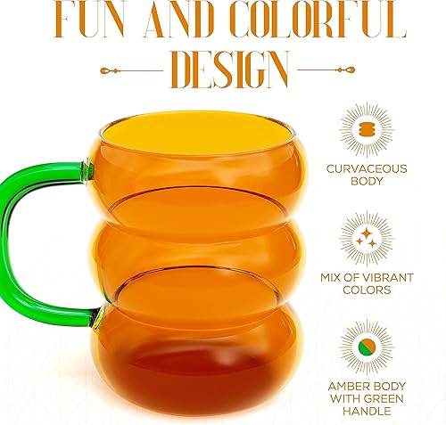 Miniatura 6 de Elle Decor Vasos de burbujas con asa  Juego de 2 vasos para agua, café helado, jugo, taza de café de 12 onzas, juego de regalo de bebida de 3.15 x