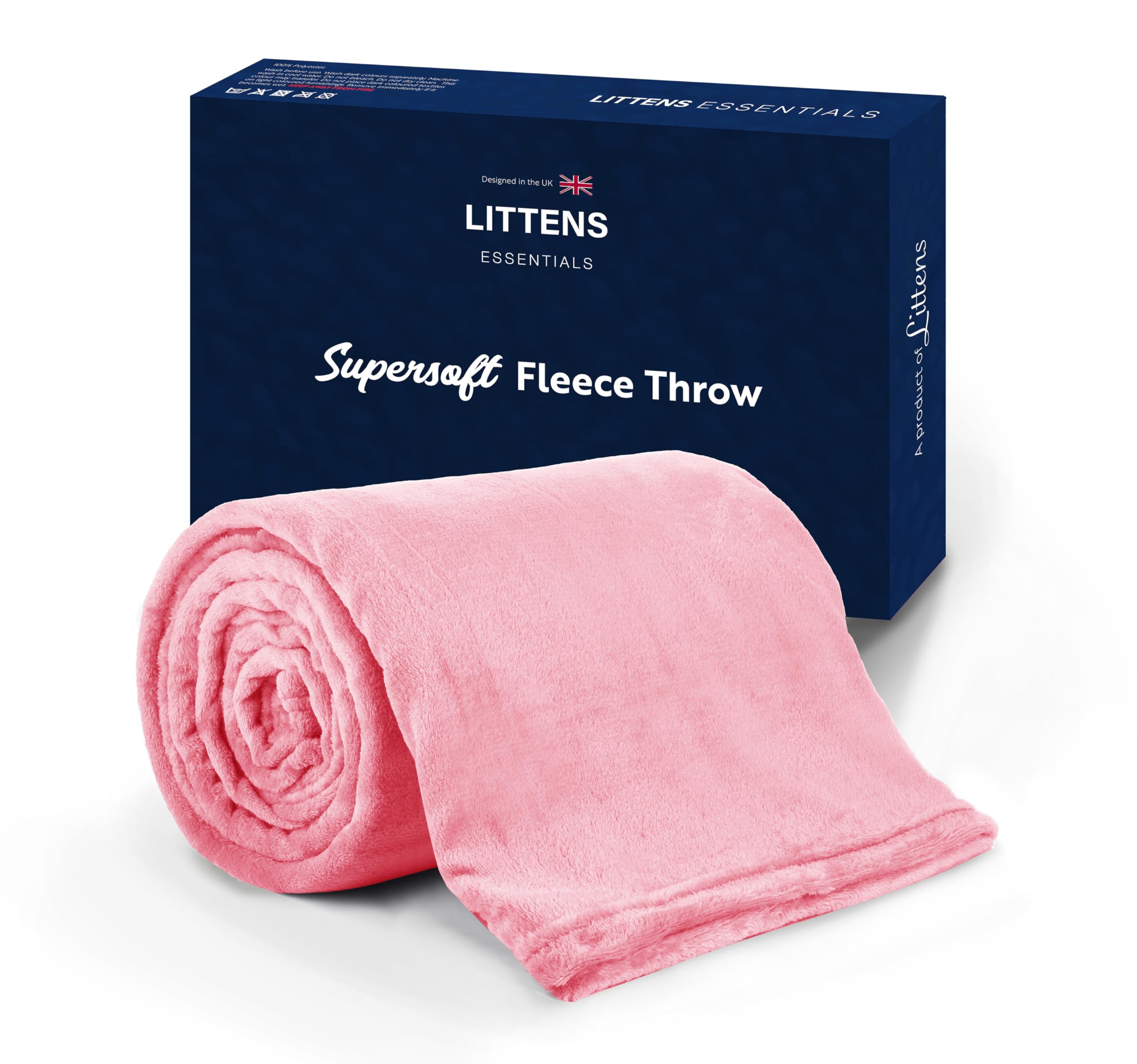 Littens Essentials Blush Pink Single Bed Flannel Fleece Throw Blanket Soft Cosy Fluffy Warm Lightweight Thermal Winter 120cm x 150cm