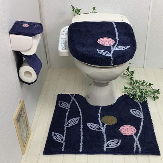 Amazon Co Jp トイレマット 3点セット 洗浄暖房型 ペーパーホルダーカバー おしゃれ かわいい 花 モダン 北欧 フラワー 鮮やかな青 オカ エトフ ネイビー ホーム キッチン